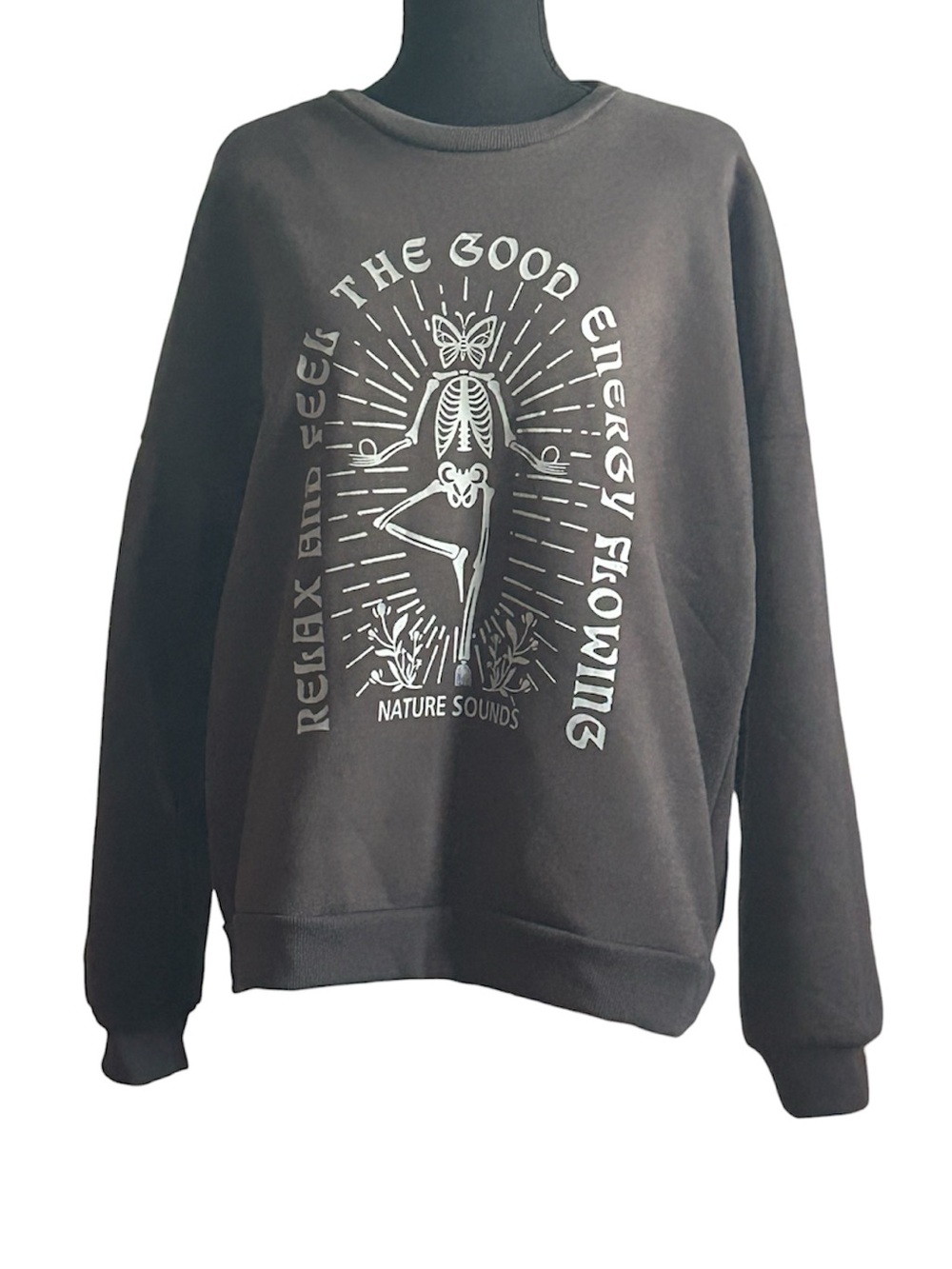 Dark Grey Crewneck Graphic Sweatshirt 💀🌸